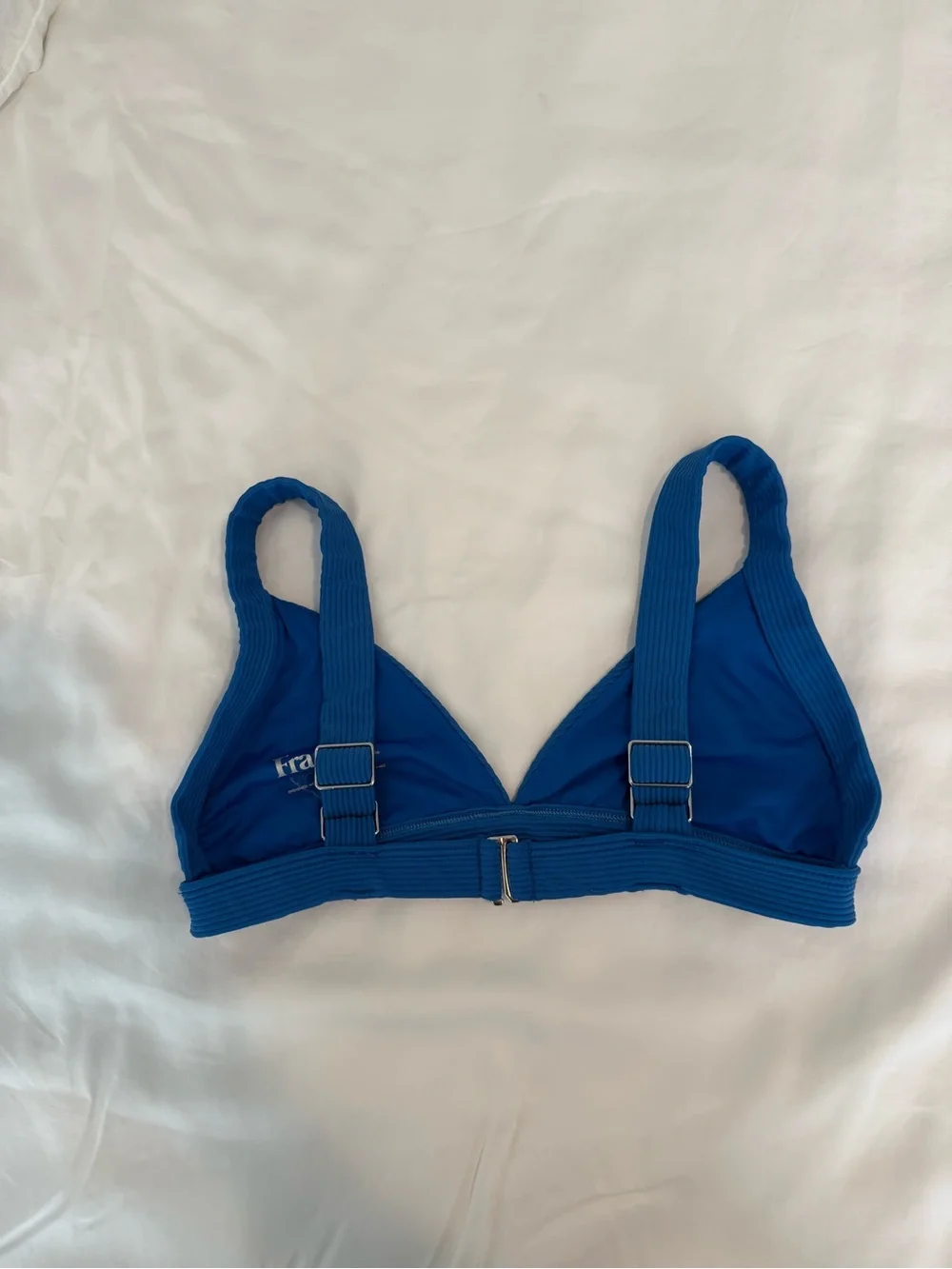 Frankie’s Bikinis Blue Ribbed Triangle Bikini Top - Size Large